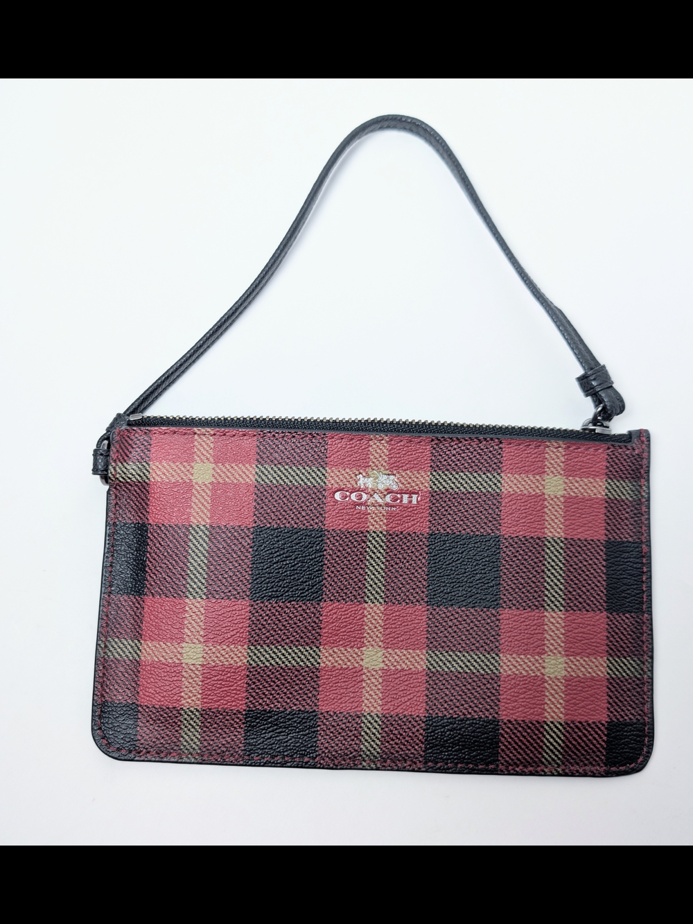Coach Novelty Plaid Tartan Gingham Print Wristlet Zipper Bag  New Without Tags